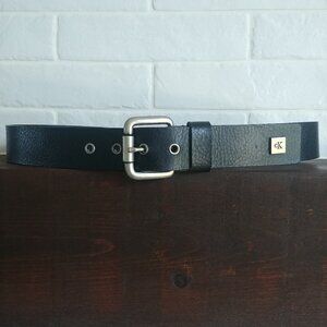 Calvin Klein genuine leather black belt silver buckle Medium